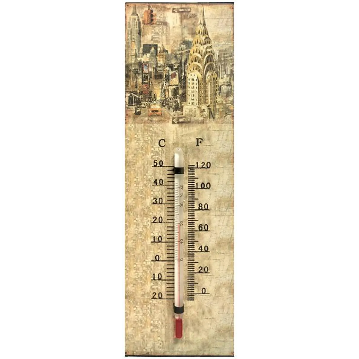 Thermomètre Mural Décoratif en Celsius et Fahrenheit ou à Poser Motif New York en Fer et Papier 0,5x8x25cm