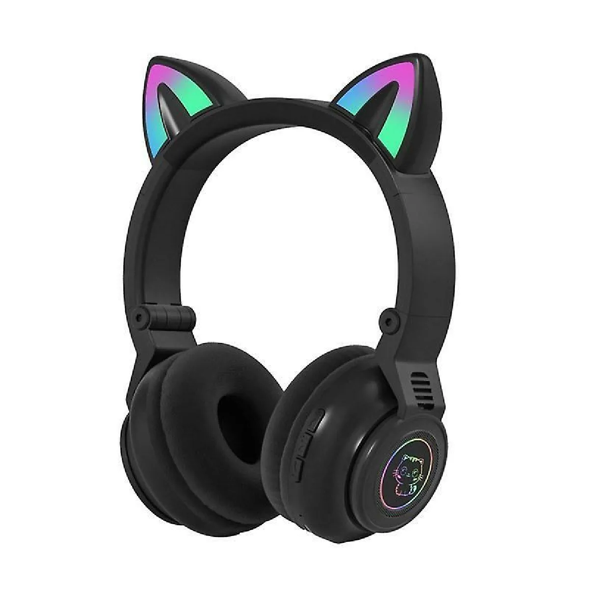 Casque Bluetooth sans Fil, Ecouteurs Bluetooth pour Oreilles de Chat pour Filles, Pliable Casque avec Lumières LED/Micro, Micro SD Carte Slot pour iPhone/PC/Tablettes/TV(noir)