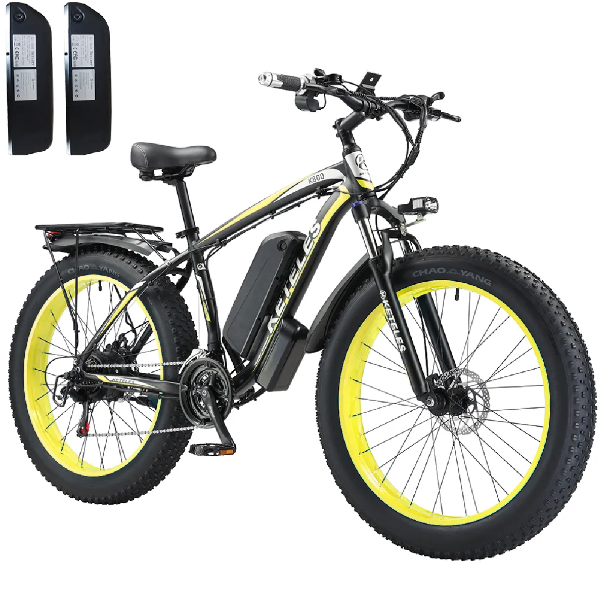 Vélo électrique keteles K800, 1000 W, 26 ", 2x 18 Ah, 21 vitesses, 45 km / h -Jaune