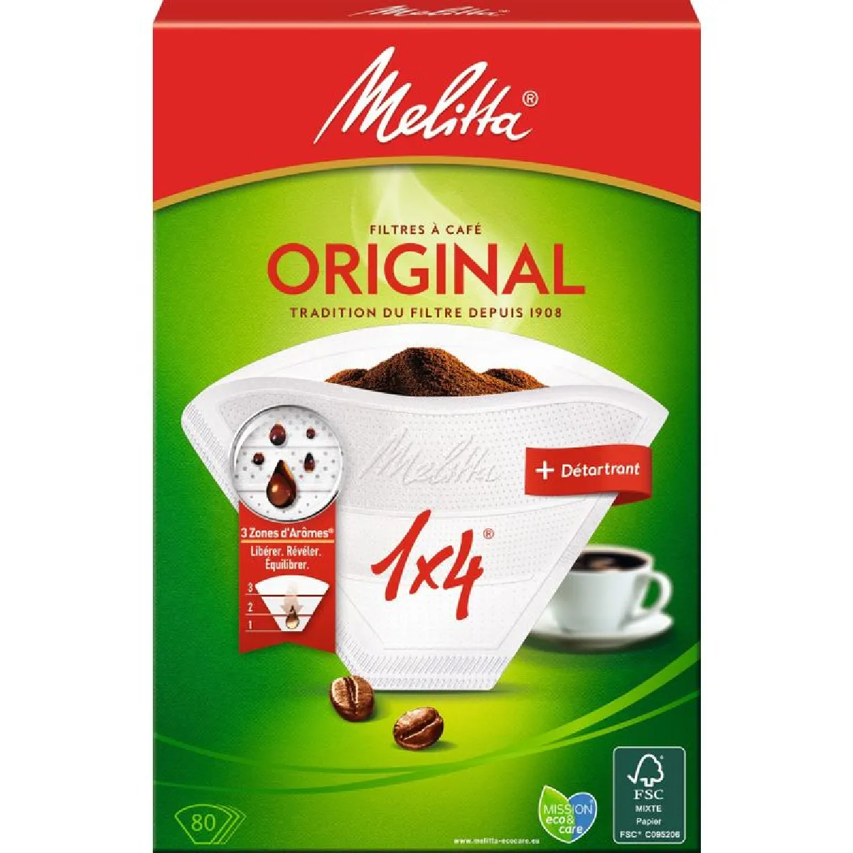 Filtre à café MELITTA 1x4/80 blanc + détartant bio