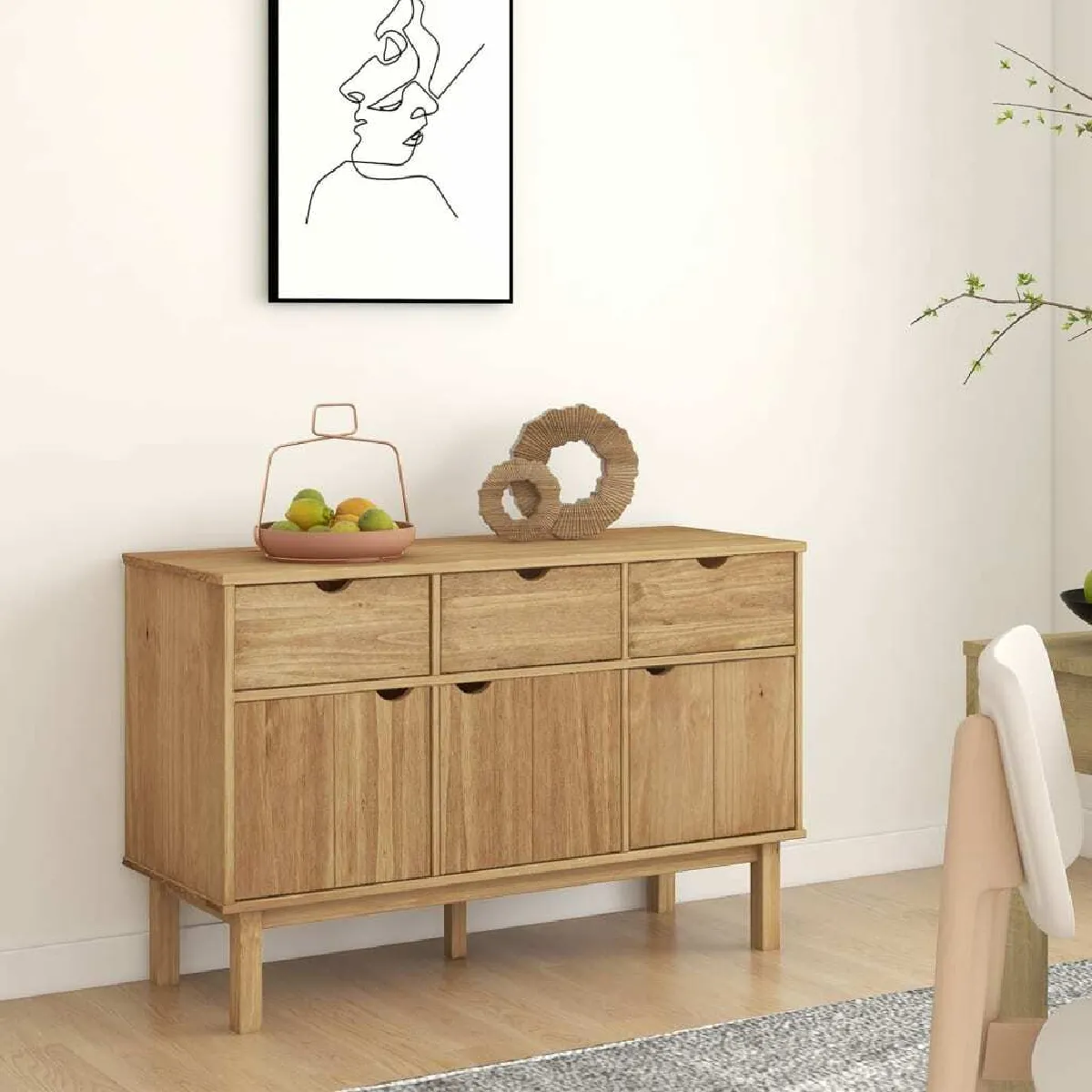 Buffet,Meuble de Rangement,commode pour salon,Cuisine OTTA 114x43x73,5 cm Bois massif de pin -MN82520