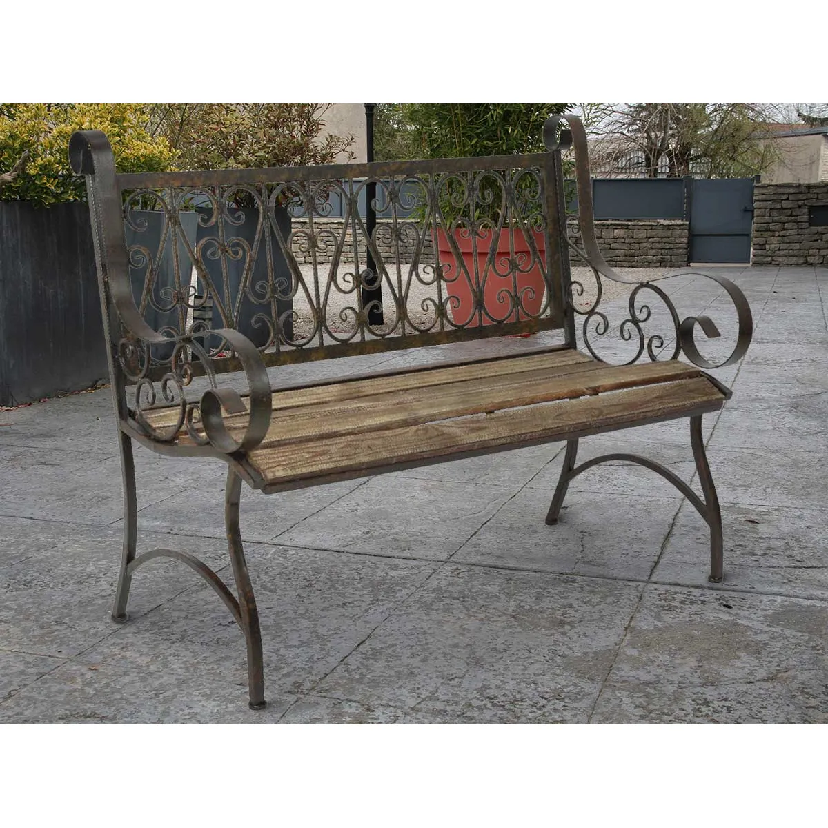 Banc de jardin en bois et métal Bordeaux - Jardideco