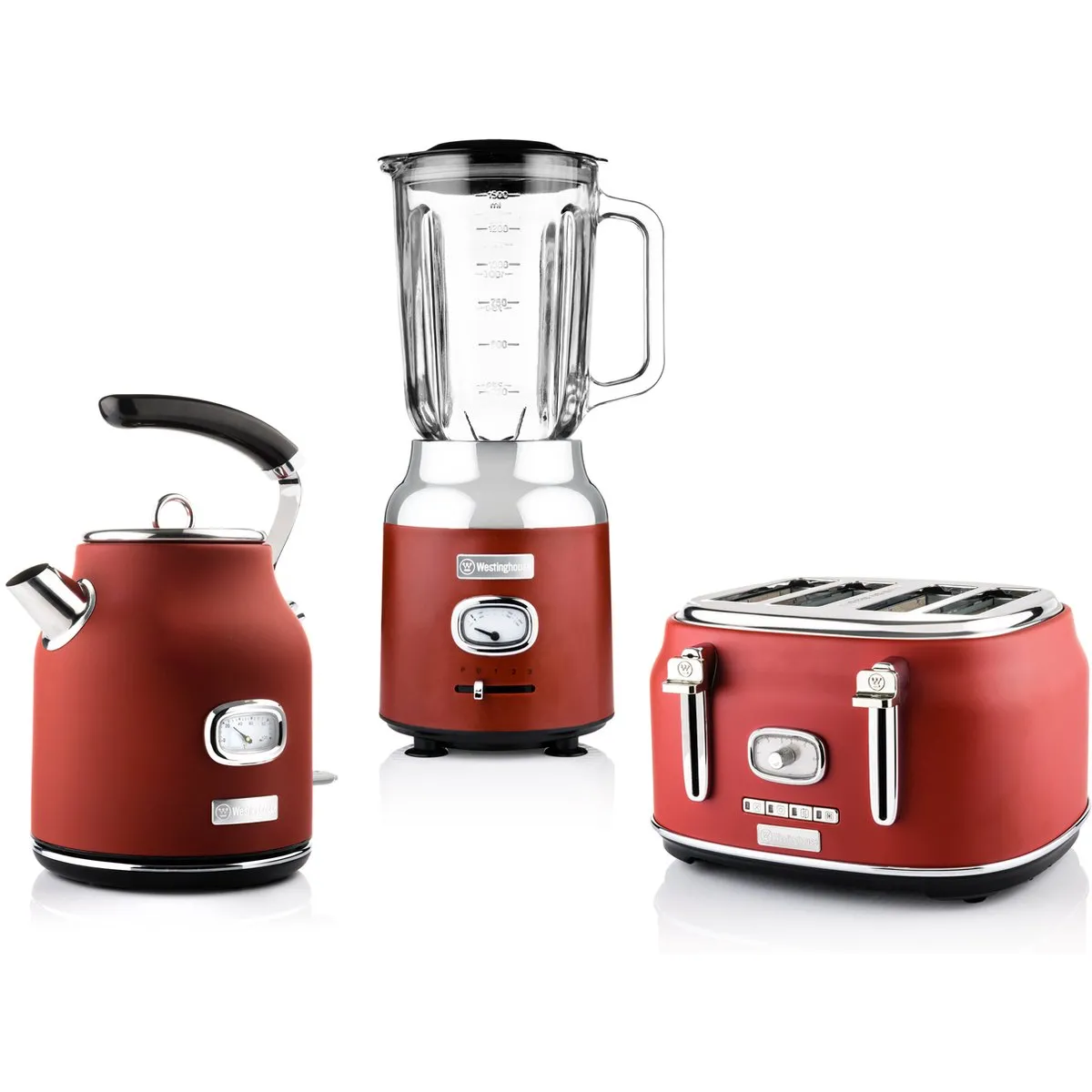 Westinghouse - Retro - Grille pain 4 fentes + Bouilloire 1,7 L - Blender - Rouge