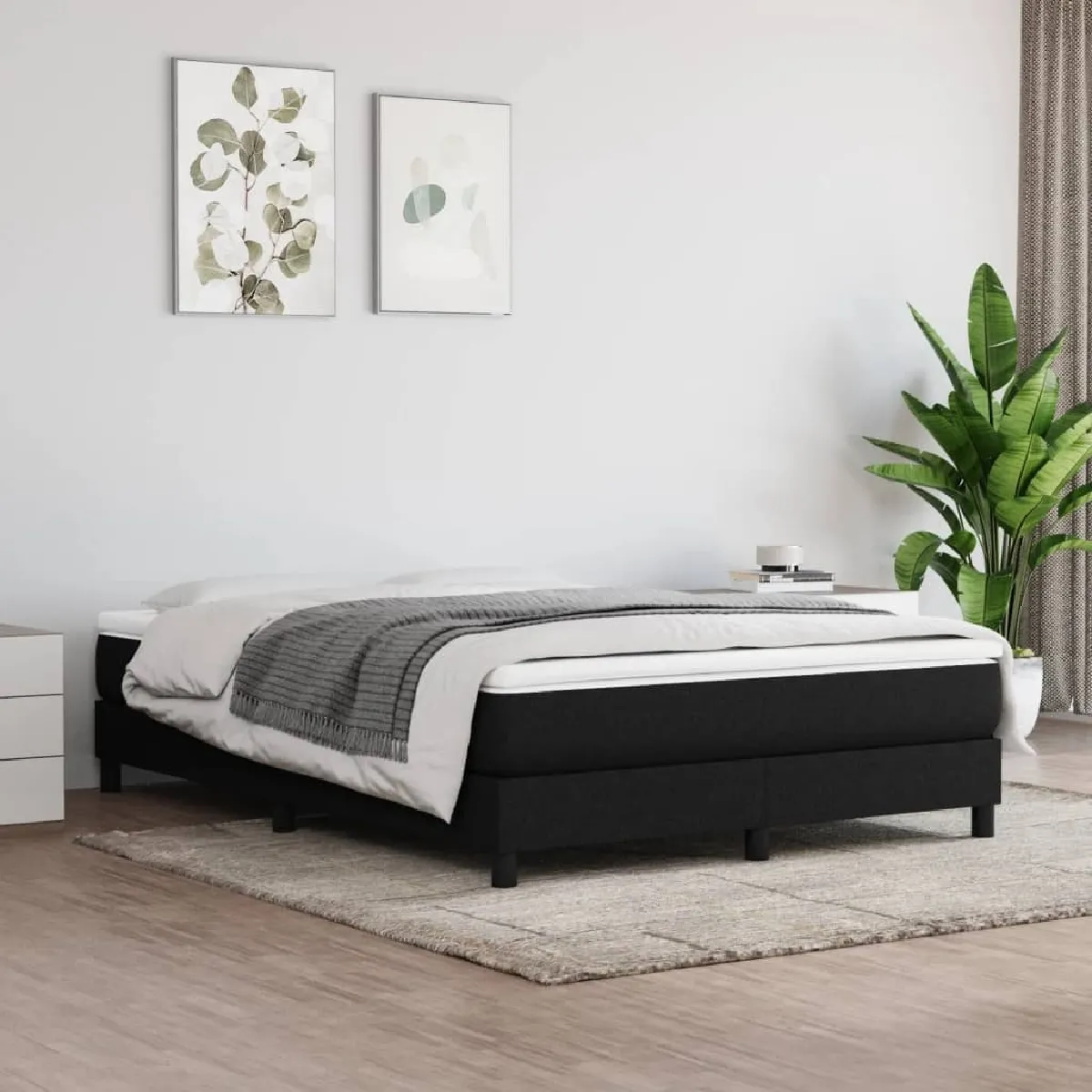 Lit Adulte - Lit simple Lit à sommier tapissier avec matelas moelleux - Meuble de Chambre - Noir 140x190 cm Tissu -MN14433