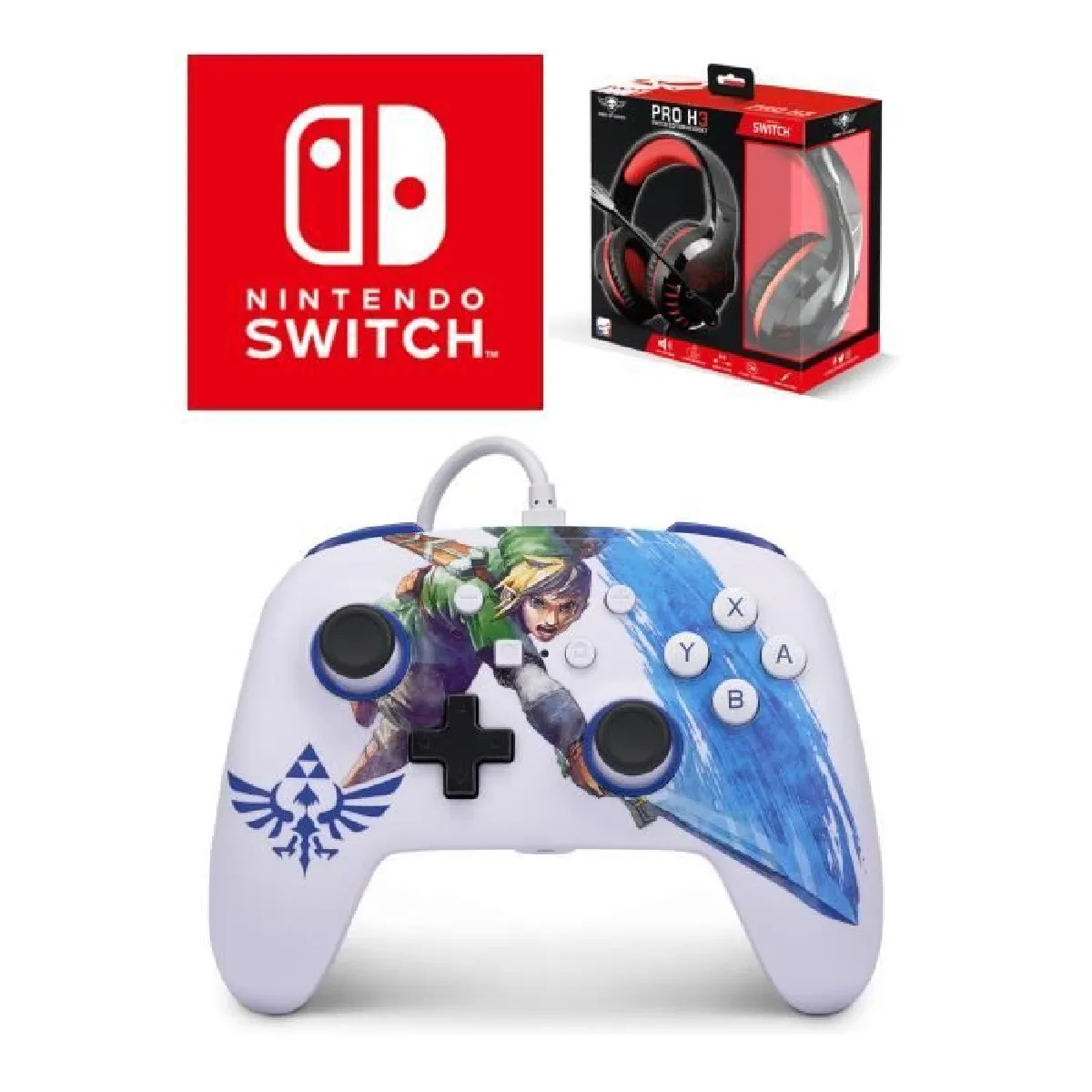 Manette SWITCH Filaire Nintendo Zelda Master Sword Attack Officielle + Casque Gamer PRO H3 Rouge SPIRIT OF GAMER SWITCH