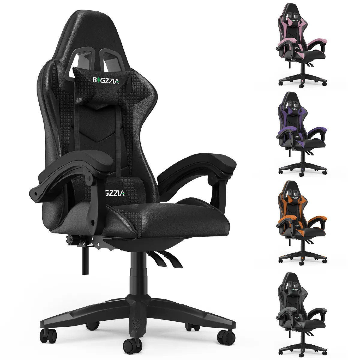 Chaise de Gaming, fauteuil gaming, avec Lombaire&Appui-Tête Appui, chaise gamer, Ergonomique PU Cuir Chaise Bureau, fauteuil gamer, chaise bureau gaming, Dossier Inclinable à 155, Noir