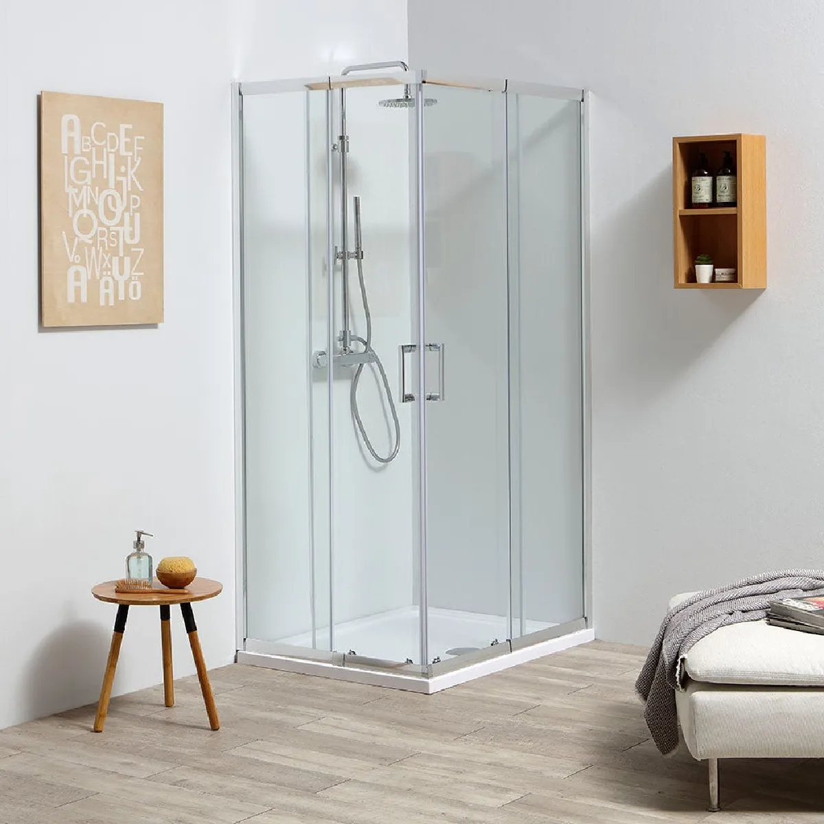 CABINE DE DOUCHE RÉGLABLE ET SUR MESURE DE 68 À 80 CM EN VERRE 4 MM - LEO