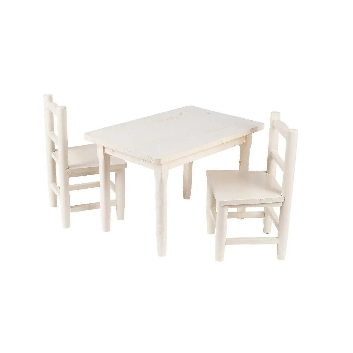 Salon enfant 1 table 2 chaises en pin blanchi.