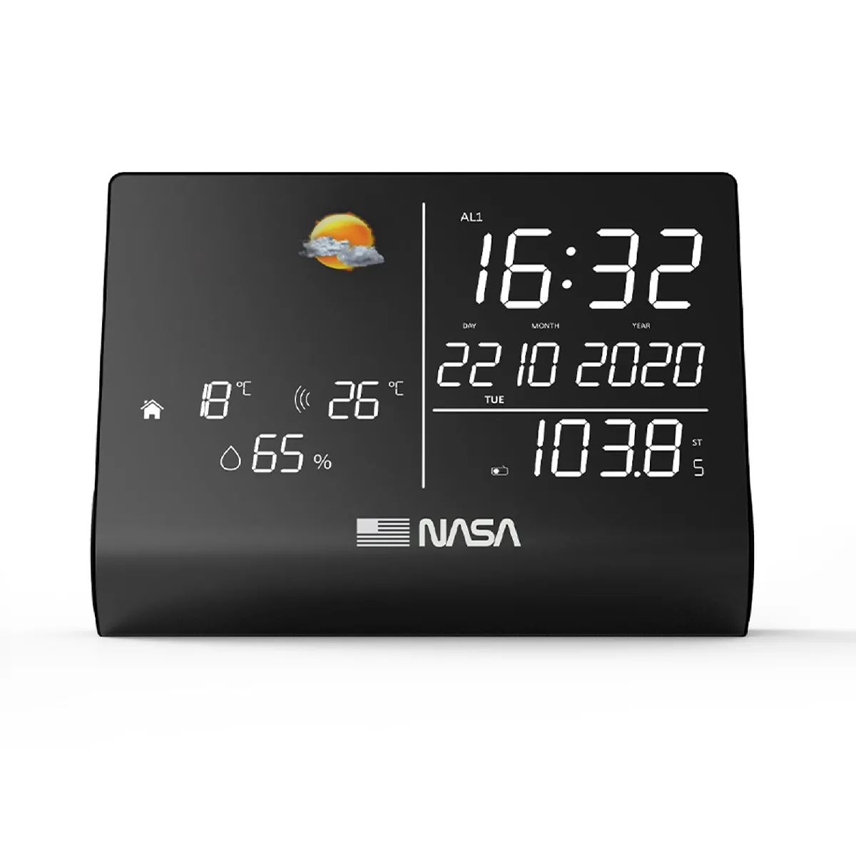 NASA WSP1300 - Station Météo, Enceinte Bluetooth, Ecran LCD 6.4, Fonction Horloge/Calendrier/Radio FM, Livrée avec adaptateur secteur - Noir - Noir