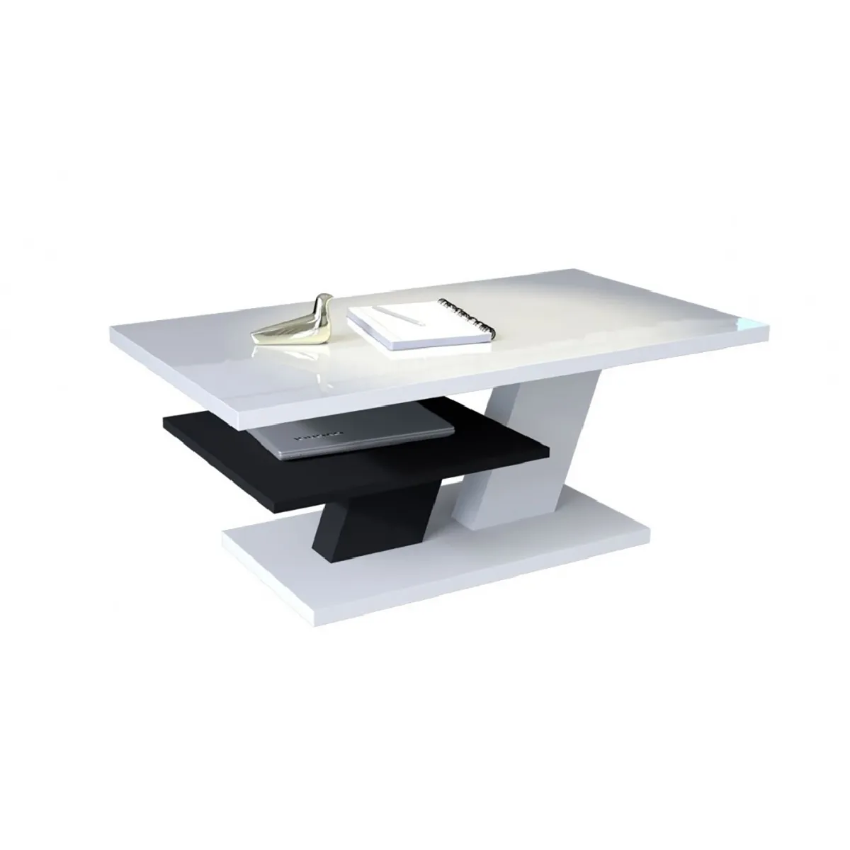 TABLE BASSE BELVEDERE 110 CM AVEC PLATEAU BLANC LAQUE