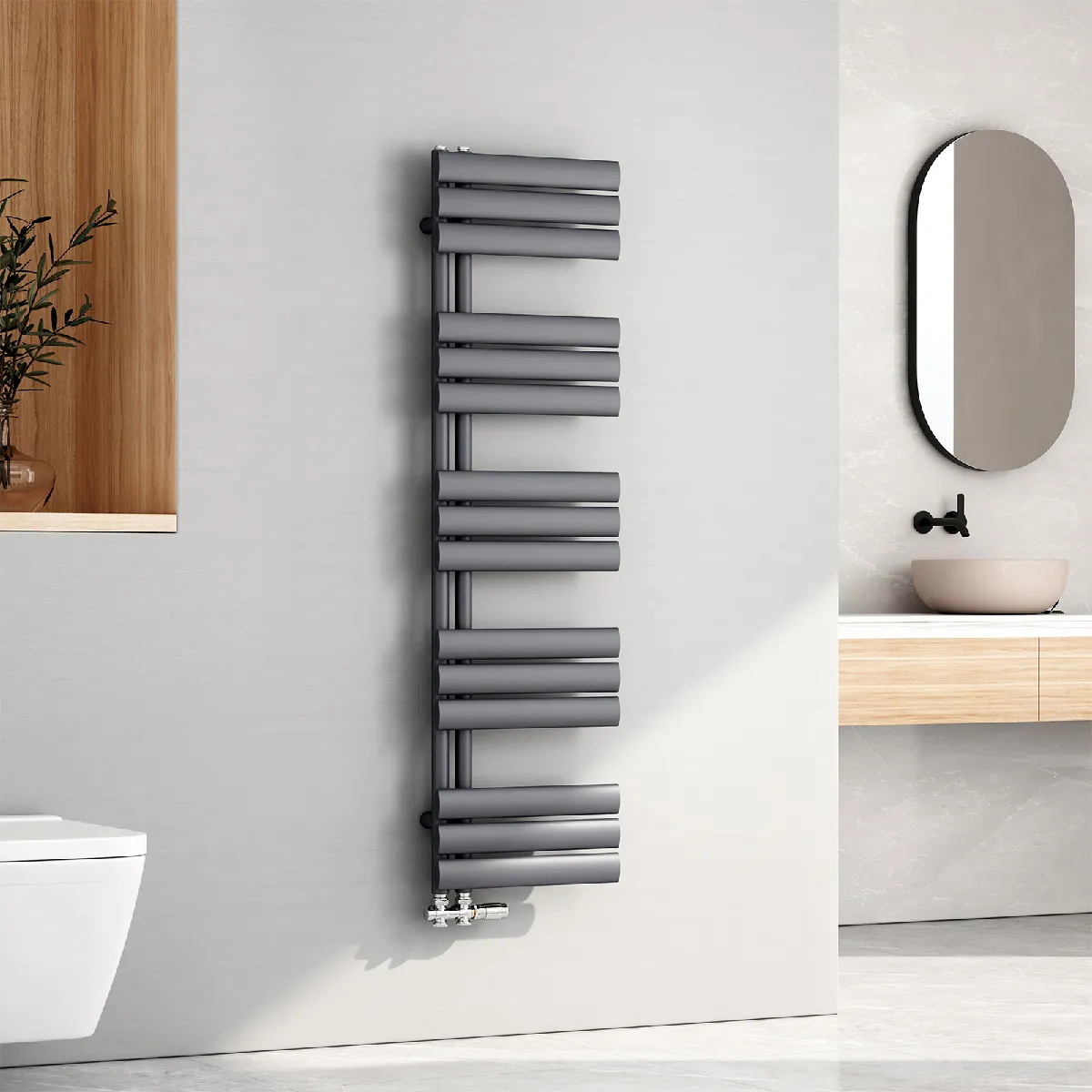 EMKE Radiateur Panneau, Sèche-serviette eau Chaude, Porte-Serviettes Pour Le Chauffage de la Salle de Bain, Chauffe Serviettes à Température Constante, 140x40cm, 510W, Anthracite