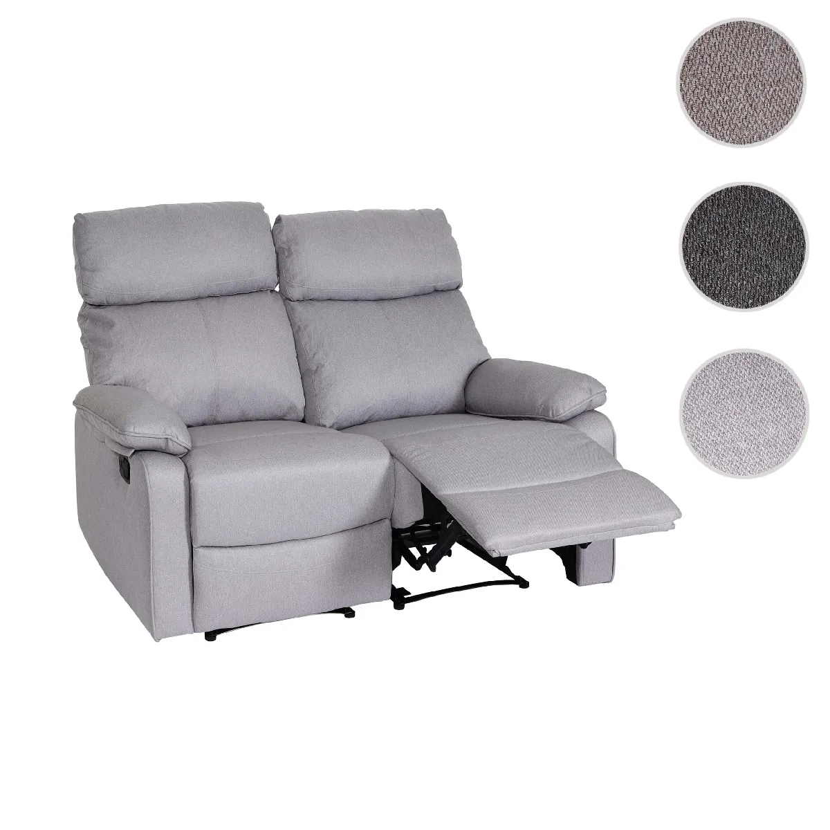 Fauteuil cinéma 2 places HWC-L93, Fauteuil relax Canapé TV, accoudoir Fonction couchage Nosagfederung Tissu/textile ~ gris clair