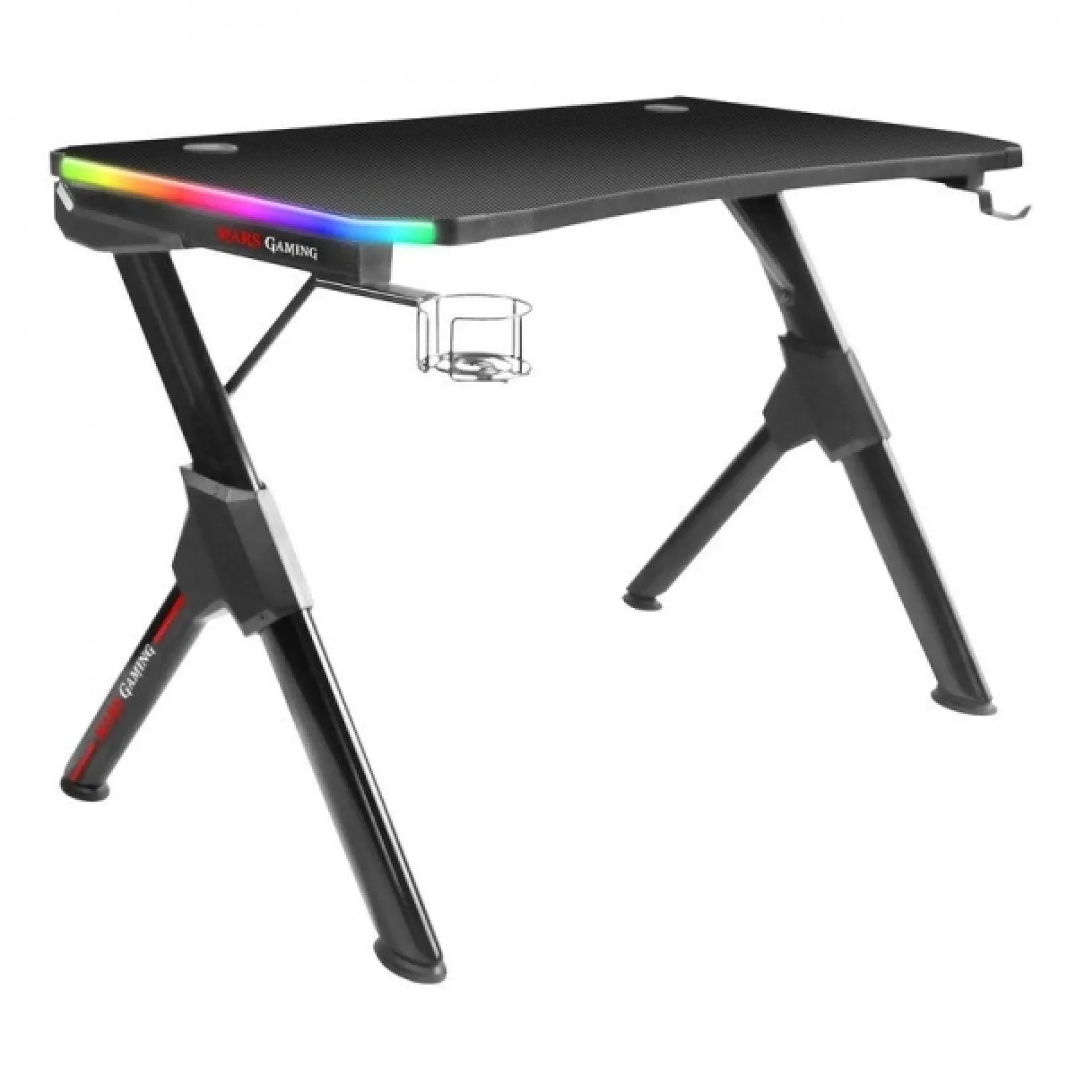 Table de jeu Mars Gaming MGD RGB - Éclairage 3D ARGB - Structure en acier en Y - Carte en fibre de carbone - Supports externes - Gestion des câbles - Assemblage rapide - Couleur Noir