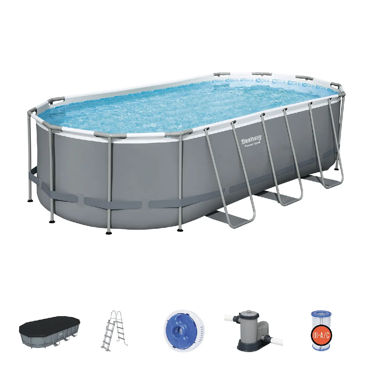 Piscine Hors-sol Tubulaire Bestway Power Steel Ovale 549x274x122 cm Épurateur à Cartouche de 5 678 L/H Bâche et Échelle