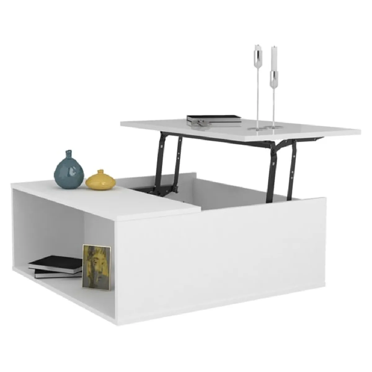 Table basse carrée avec plateau relevable 90 cm blanc brillant - SPRIT