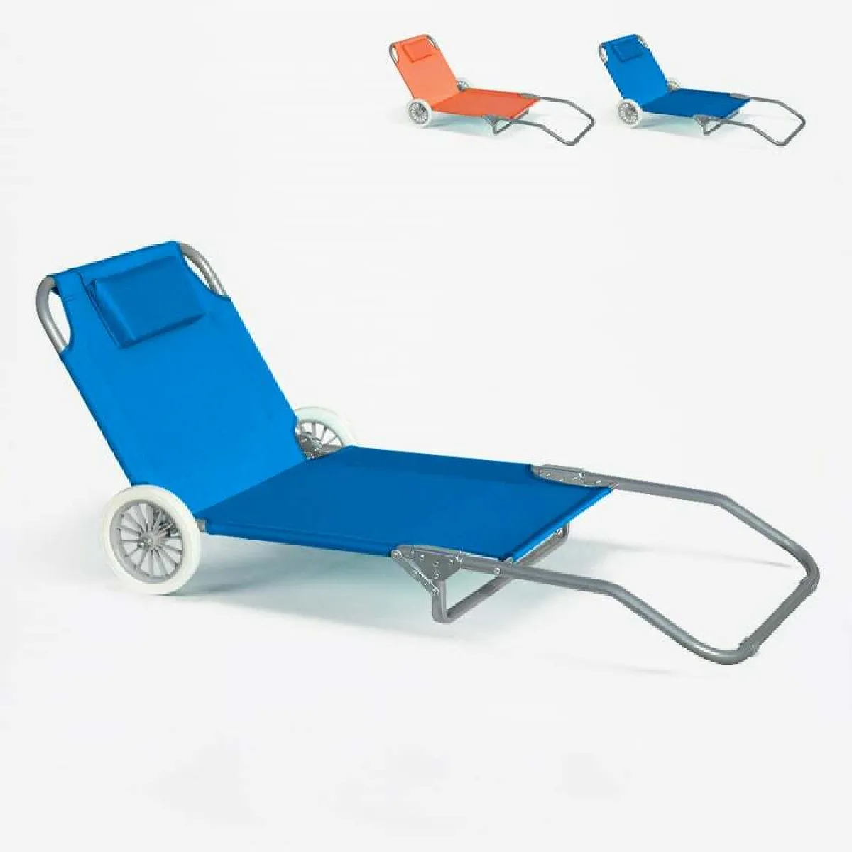 Lit de plage pliant bain de soleil transat piscine portable roues Banana, Couleur: Turquoise