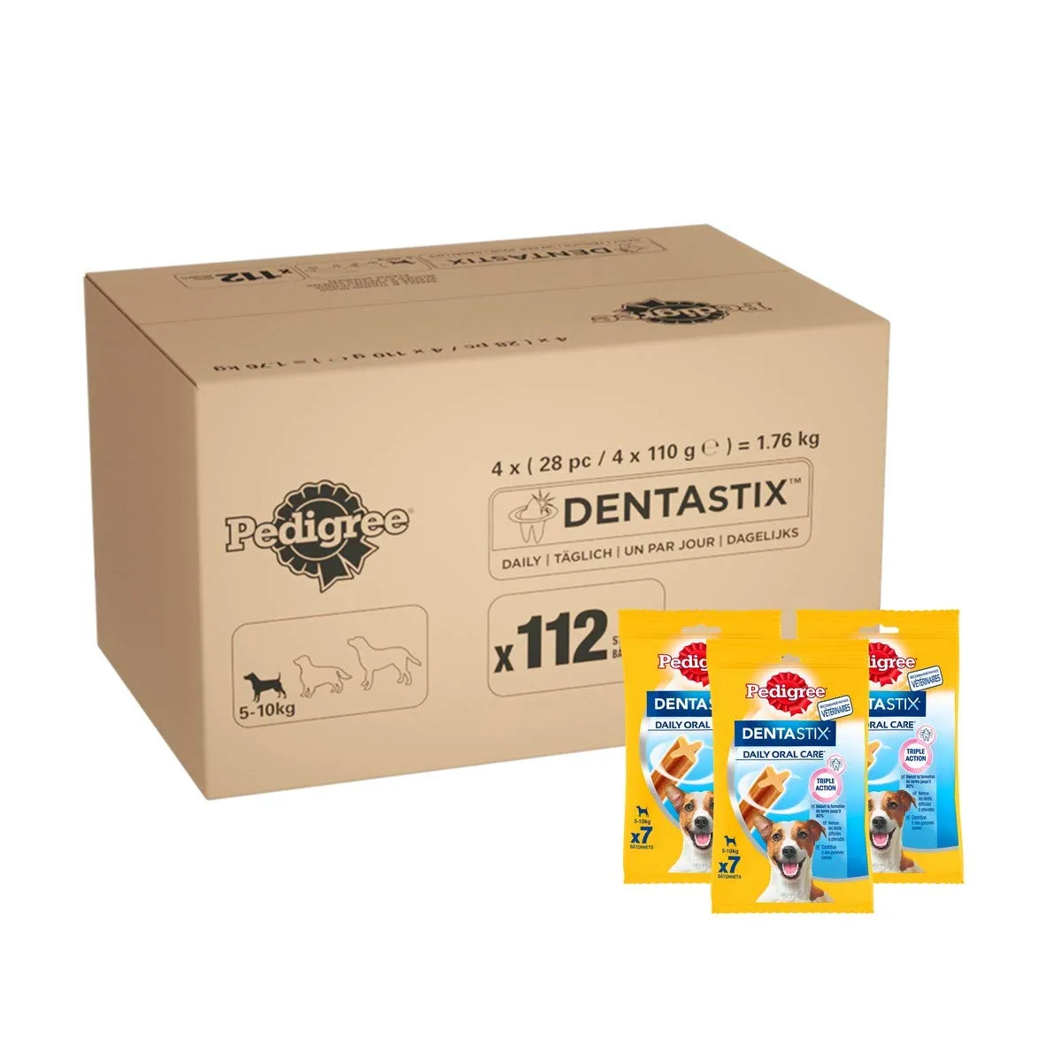 Pedigree Dentastix - Friandises pour Petit Chien, 112 Bâtonnets à Mâcher pour L'hygiène Bucco-Dentaire (16 Sachets de 7 Sticks)