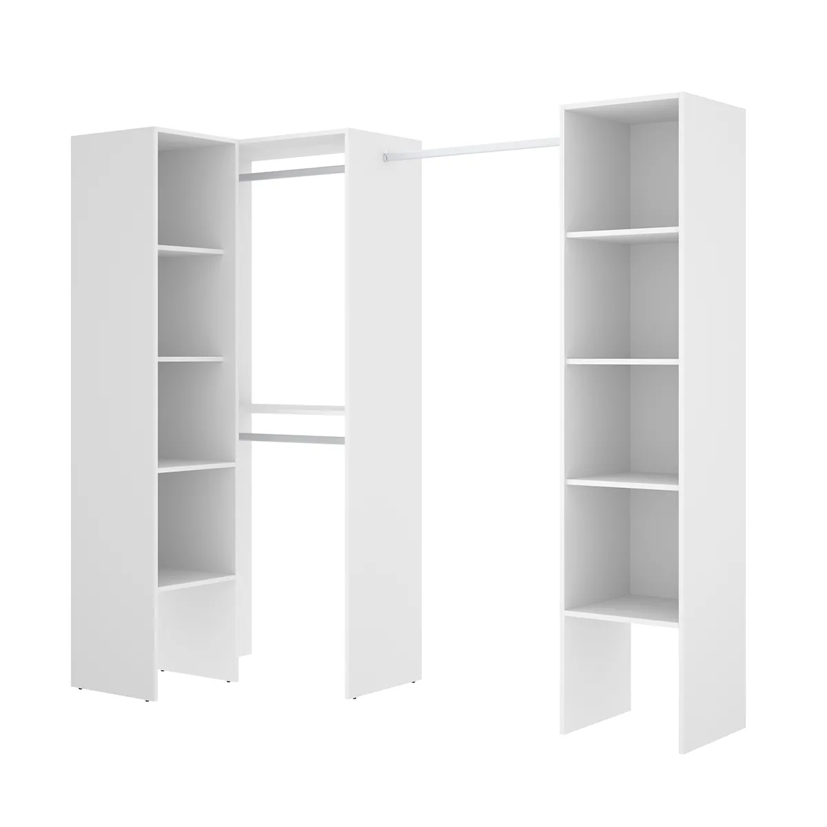 Kit armoire dressing d'angle en bois mélaminé coloris blanc - Longueur 226 x Profondeur 79 x Hauteur 185 cm