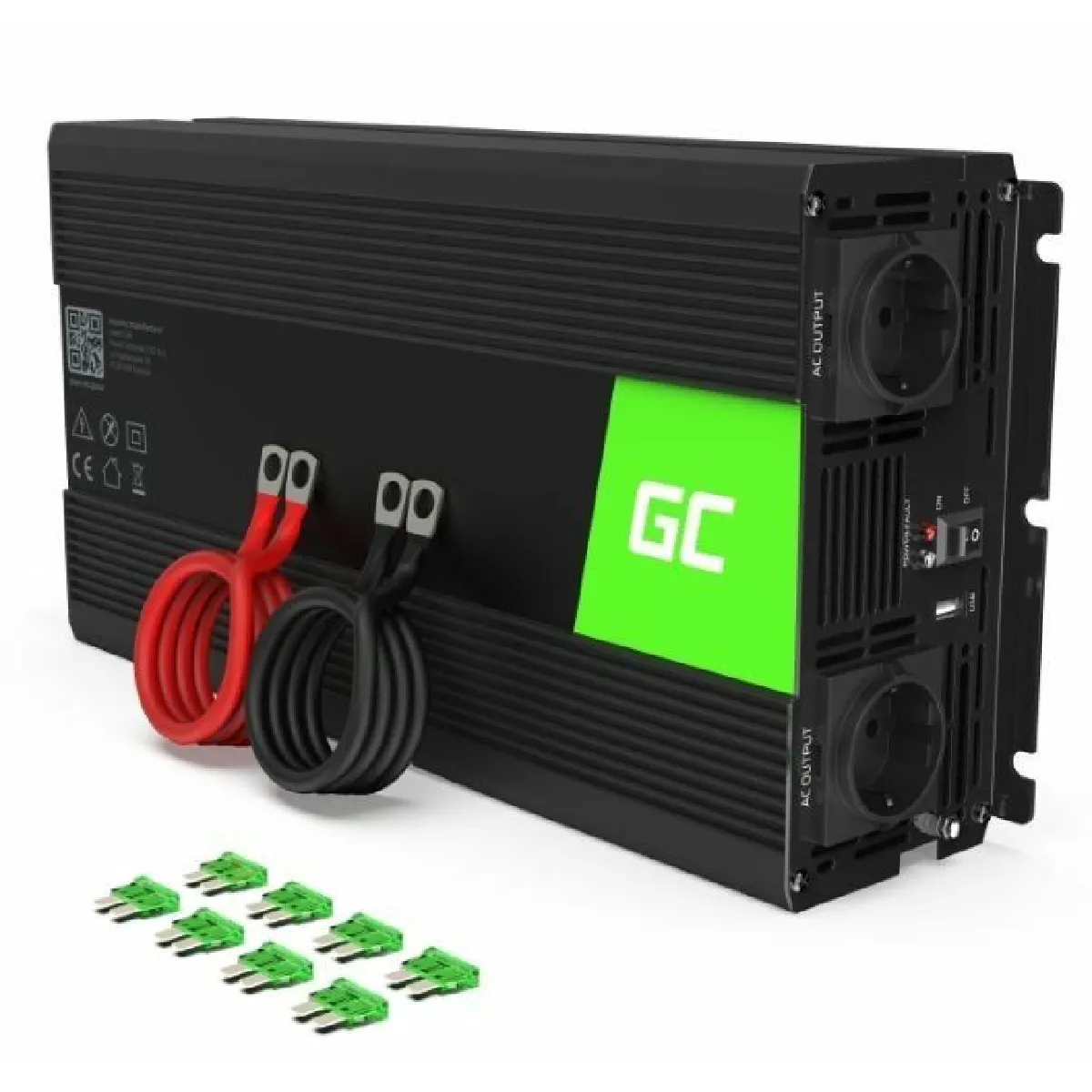 Green Cell® 1500W/3000W 24V 220V/230V Convertisseur de Tension Camion Solaire Modifiée Volts Sinus Power Inverter sinusoïdale DC AC, Onduleur Transformateur avec Allume Cigare Prise Electrique