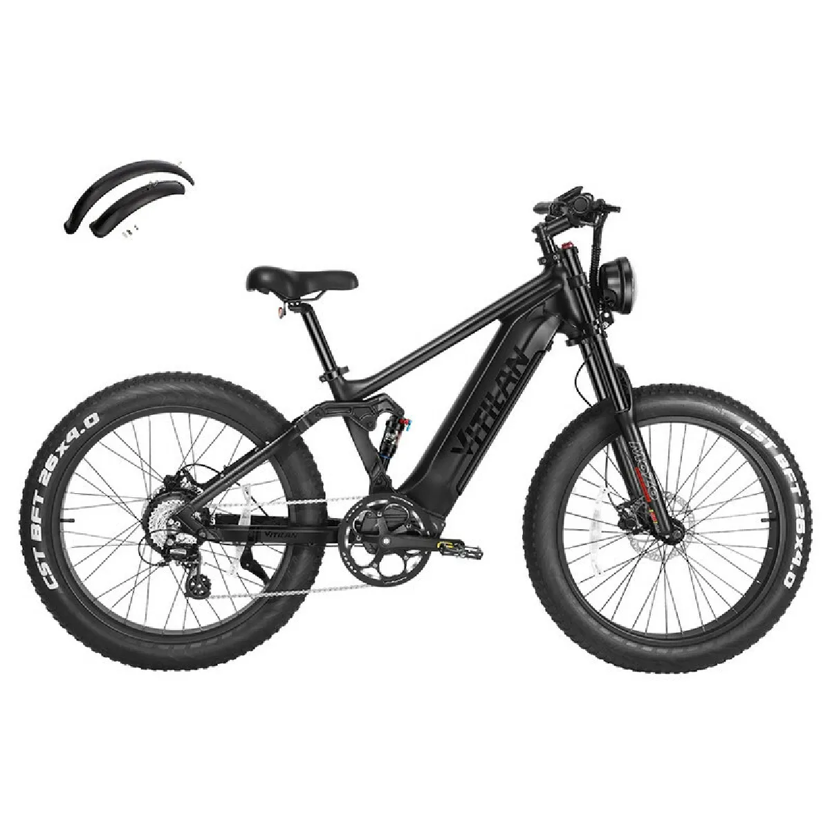 Vitilan T7 Vélo électrique de montagne, 26 * 4,0 pouces CST Fat Tires 750W Moteur Bafang Batterie 48V 20Ah - Noir