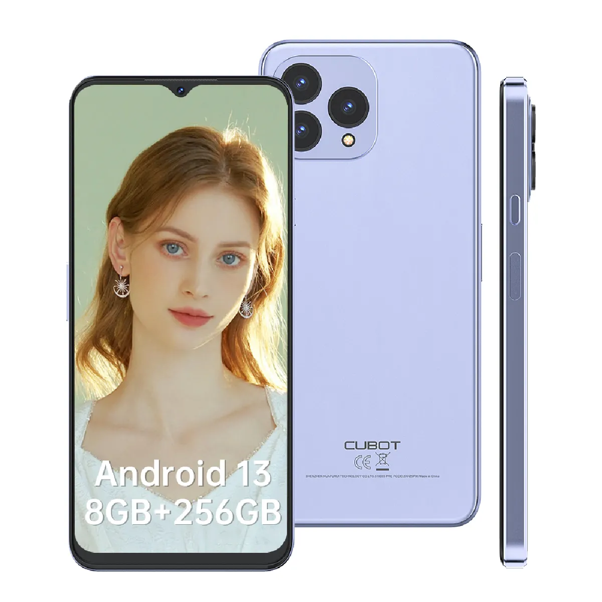 P80 CUBOT 4G Smartphone (2023) Android 13 Telephone Portable 16(8+8)GB Ram +256GB Rom/1TB 6.58" Écran 5200mAh Batterie -violet