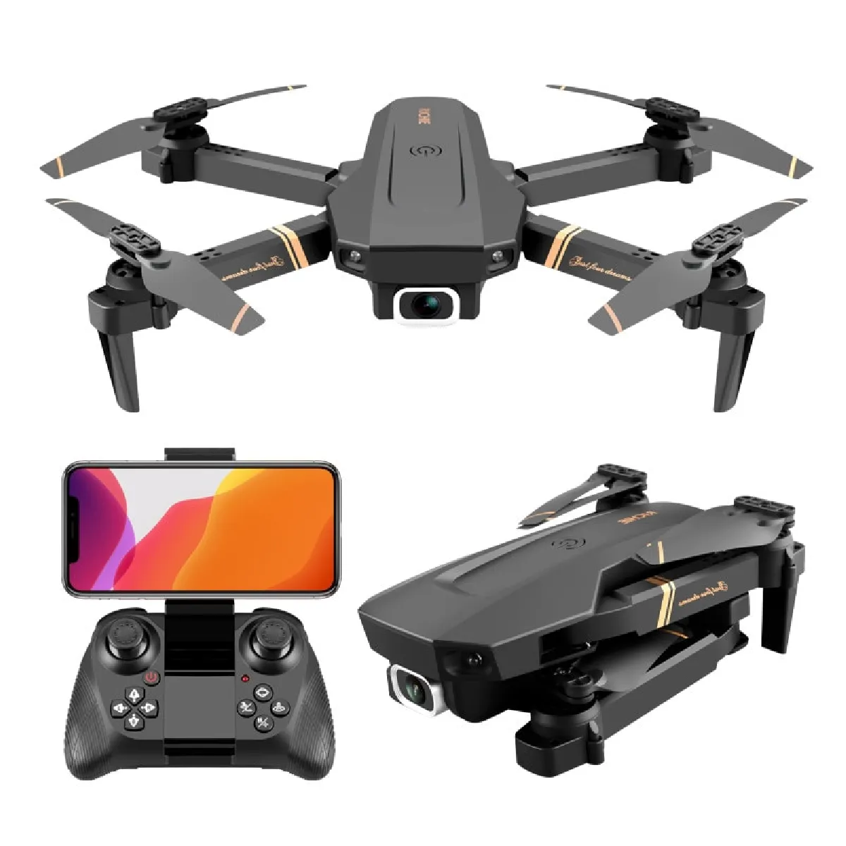 V4 RC drone 4K HD grand angle caméra 1080p WiFi FPV drone double caméra quadcopter transmission en temps réel hélicoptère jouet(Le noir)