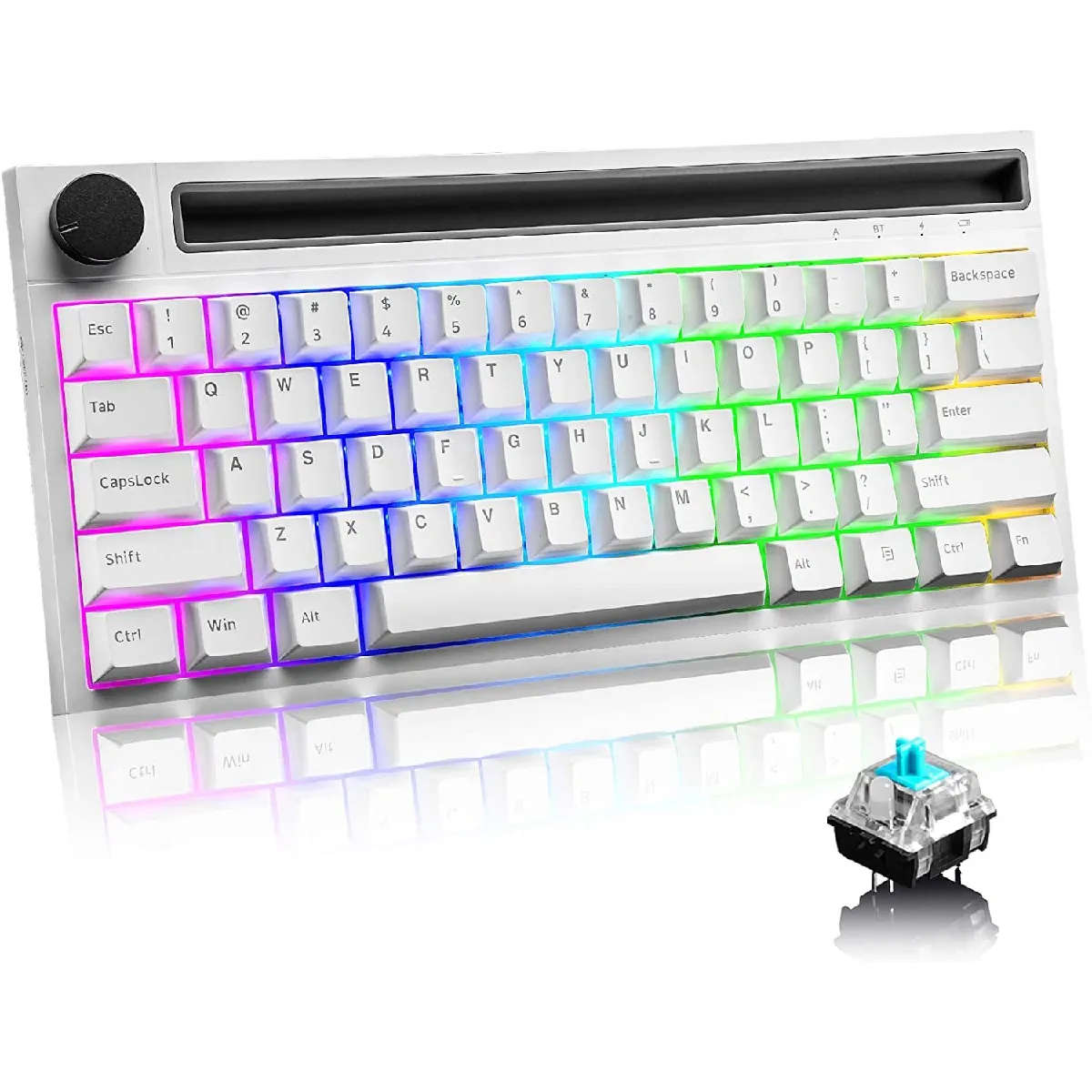 Mécanique Clavier, RK61 câblé / sans fil Bluetooth Clavier 61 touches rétro-éclairé USB Touches de tir rapide Imperméable Gaming Clavier pour Gamers et Dactylos(blanc)