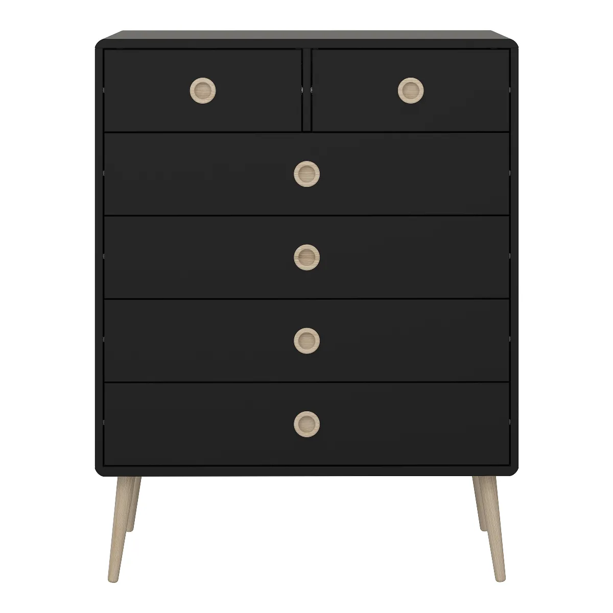 Commode rectangulaire en MDF coloris noir et chêne naturel- Longueur 81,30 x profondeur 39,60 x hauteur 105,20 cm