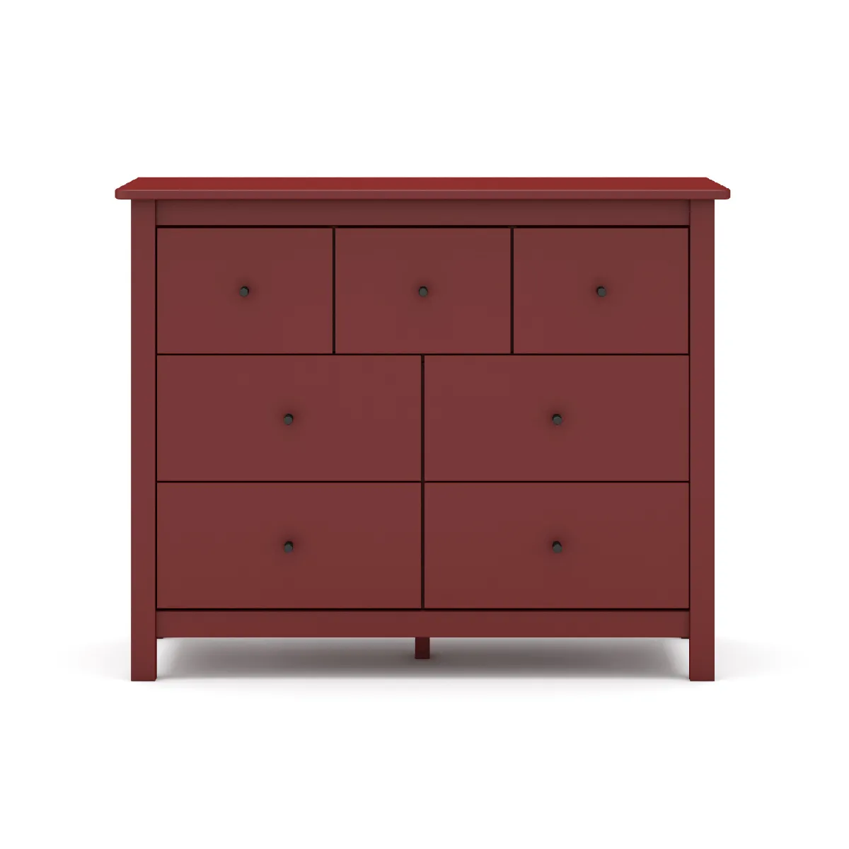 Commode, meuble de rangement en pin avec 7 tiroirs coloris Bordeaux - Longueur 100 x Profondeur 40 x Hauteur 80 cm