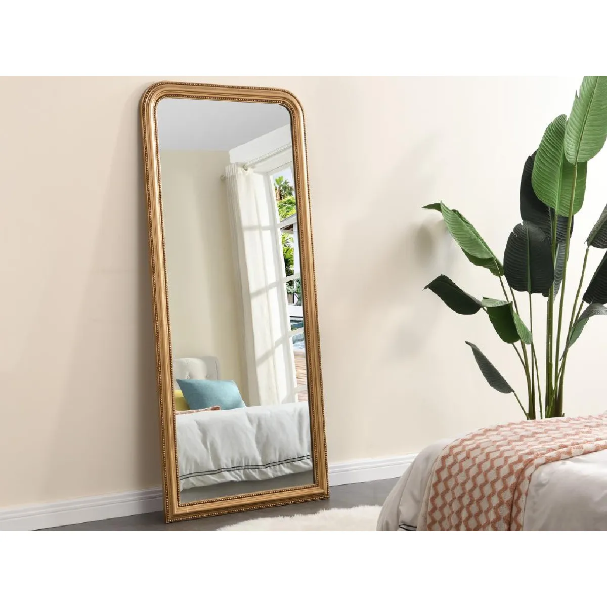 Grand miroir style vintage en bois de paulownia - L. 80 x H. 180 cm - Doré effet laiton- HELOISE