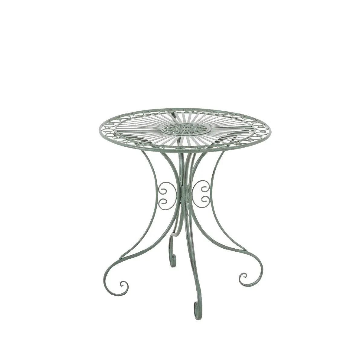 Table de jardin en fer forgé diamètre Ø 70 cm vert vieilli MDJ10053