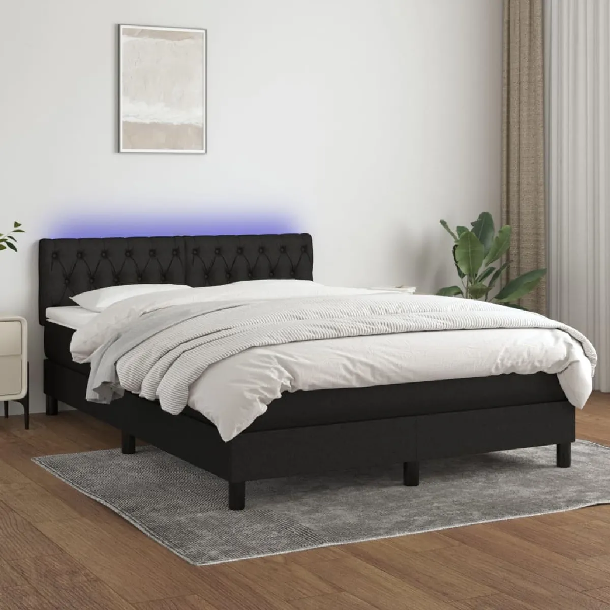 Sommier à lattes LED,Cadre à lattes de lit avec matelas pour Adulte Noir 140x190 cm Tissu -MN72714