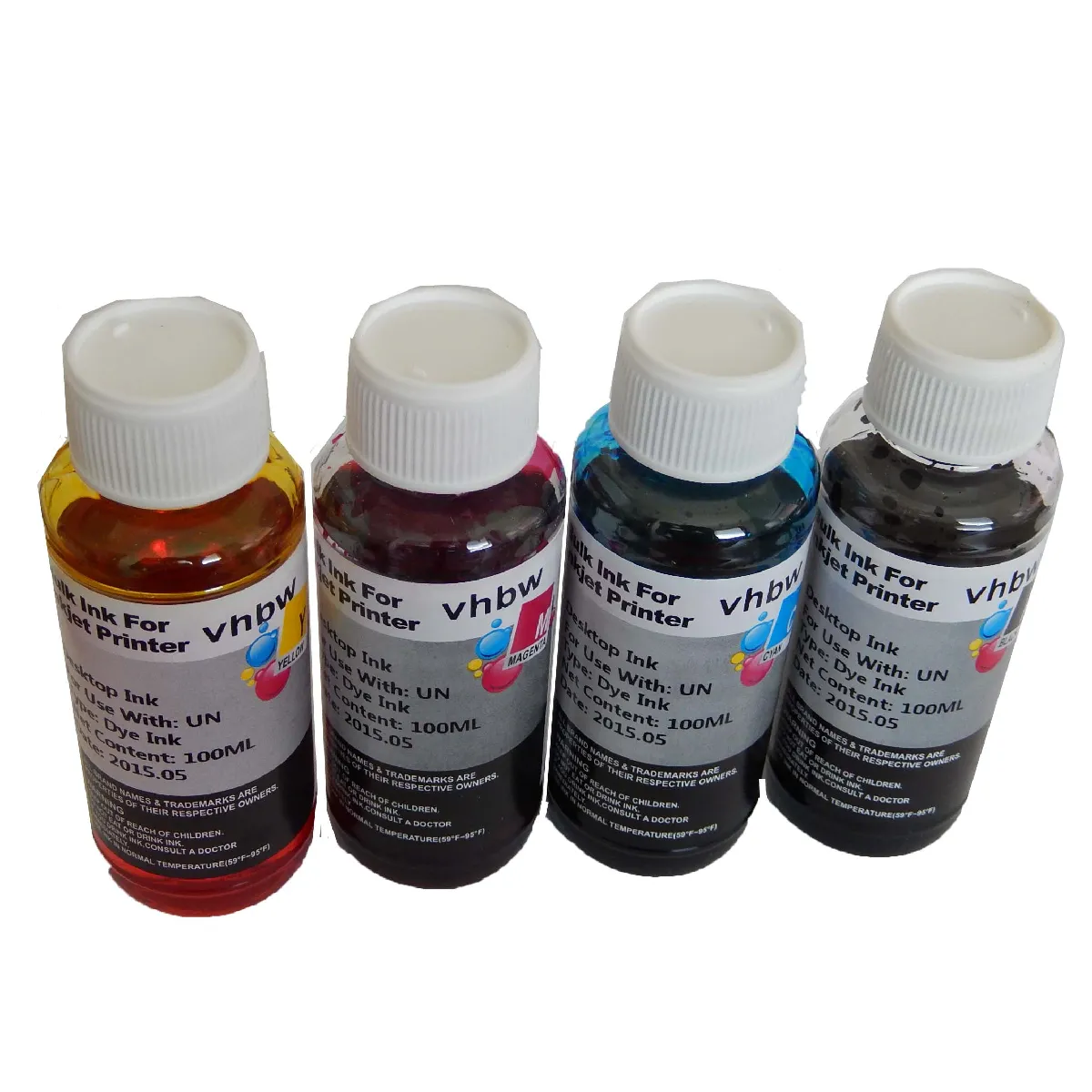 vhbw 4x Encre de recharge compatible avec HP imprimante - Kit de recharge dye cyan, dye magenta, dye noir, dye jaune