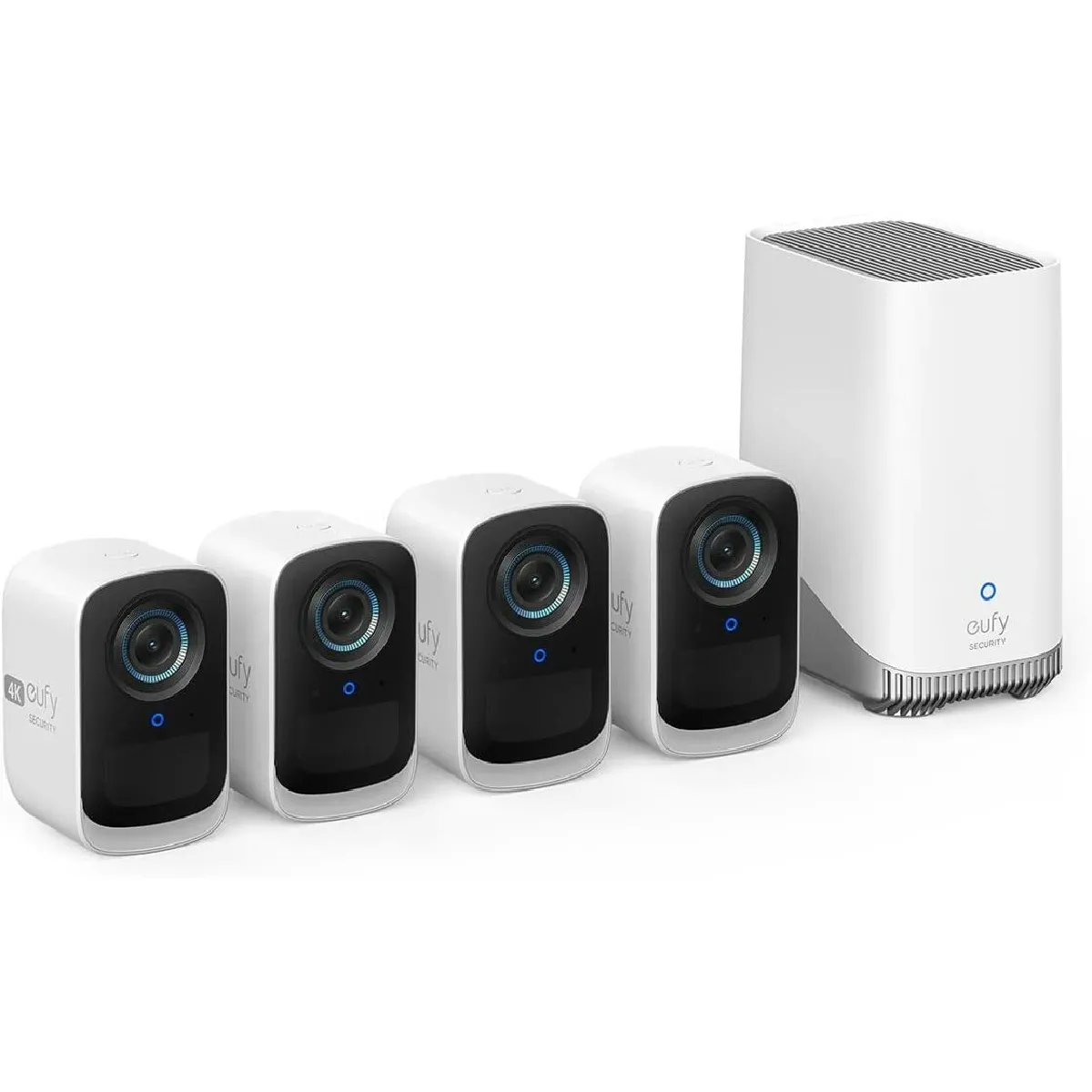 eufy security eufyCam 3C 4-Cam Kit, Caméra de Surveillance Extérieur sans Fil 4K avec Reconnaissance faciale IA, Stockage Local Extensible, Projecteur, Vision Nocturne Couleur, Pas de Frais Mensuels