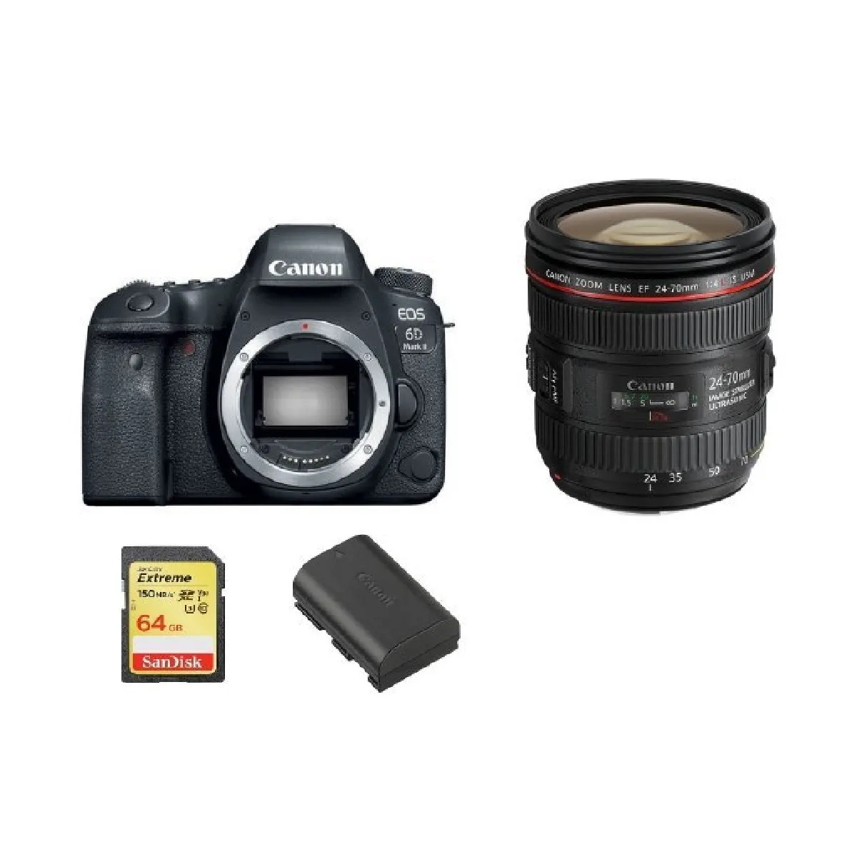 CANON EOS 6D II KIT EF 24-70mm F4L IS USM + 64GB SD card + LP-E6N Battery