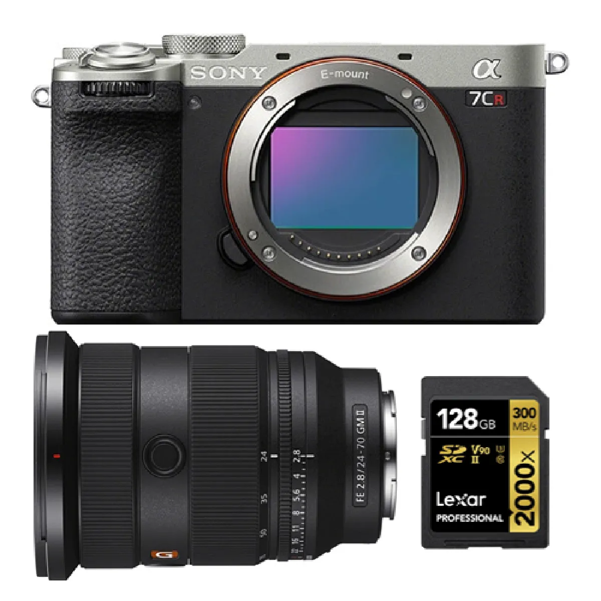 Sony Alpha a7CR (argent) Appareil photo sans miroir +Sony FE 24-70mm f2.8 GM II (SEL2470GM2) E-Mount+Lexar 128GB Professional 2000x UHS-II SDXC Memory Card