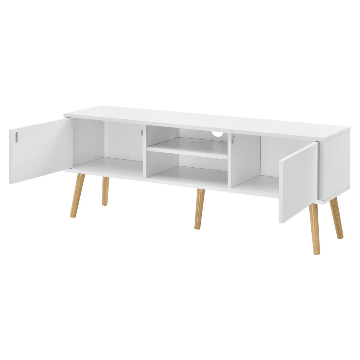 Meuble tv design support télé banc PVC 120 cm blanc effet chêne 03_0005861