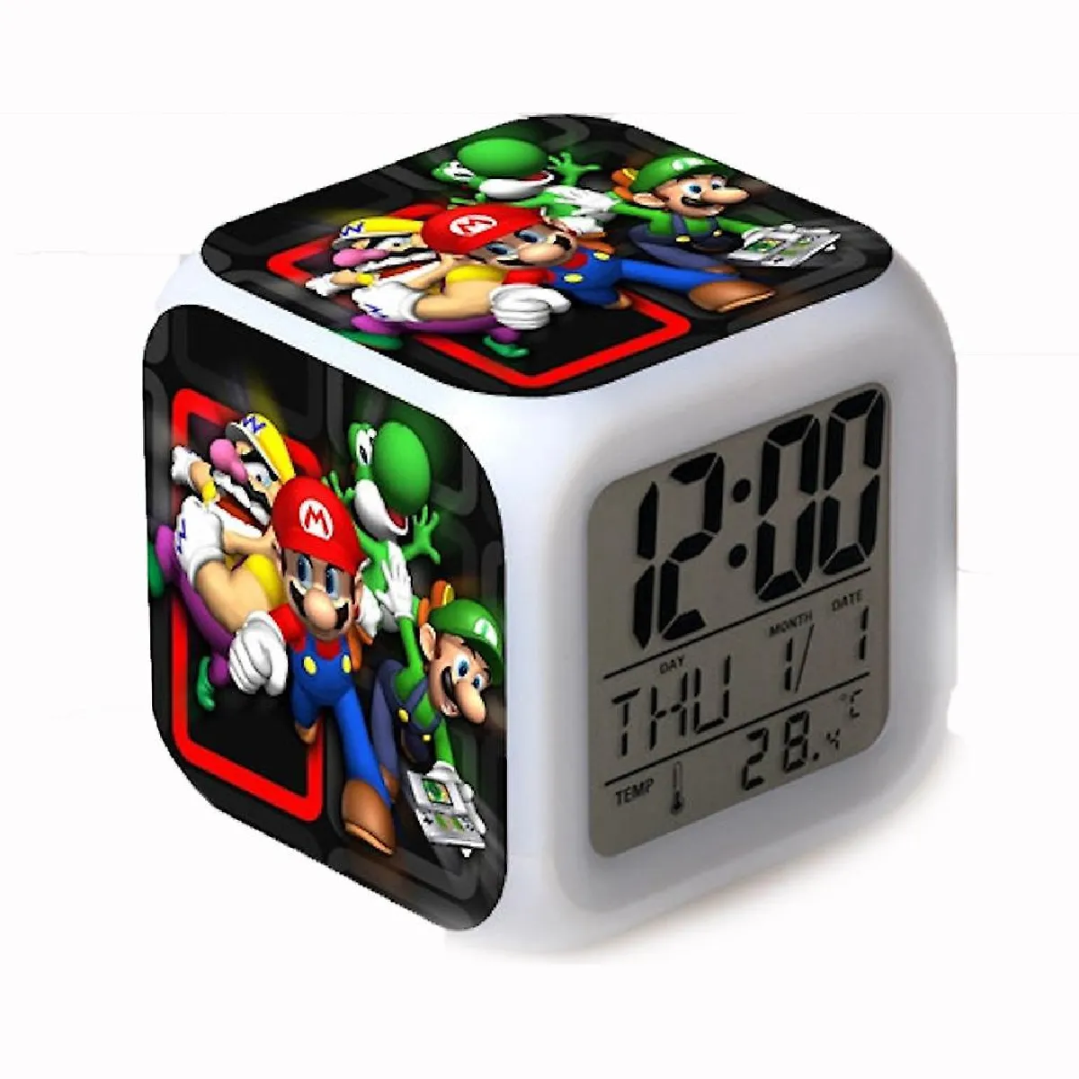 Super Mario LED réveil couleur 7 variations de couleur horloge carrée