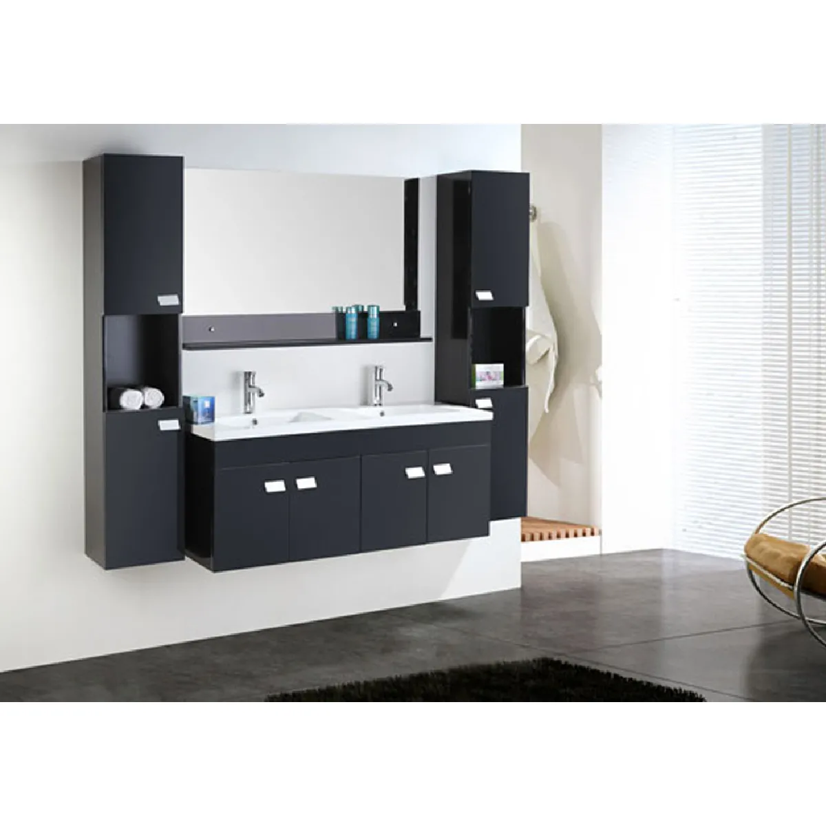 MEUBLE SALLE DE BAIN DOUBLE VASQUE LUXE LAVABO 120 cm Elegance