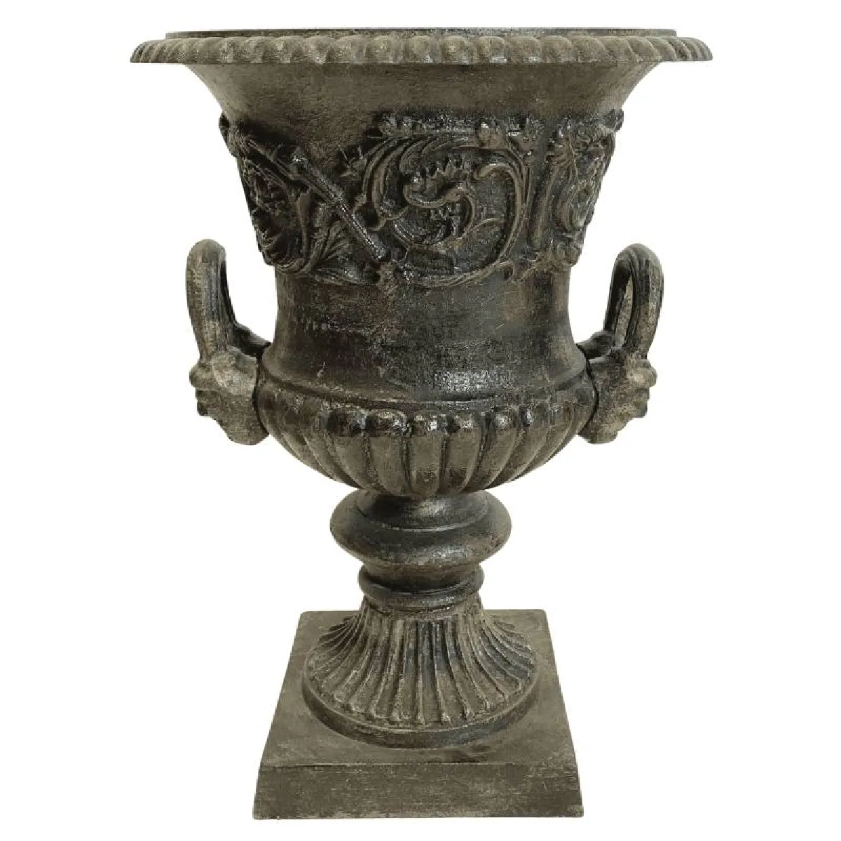 Grande Vasque Vase Jardiniere avec Anses en Fonte Patinée Verte Pot de Fleur 56x56x77cm