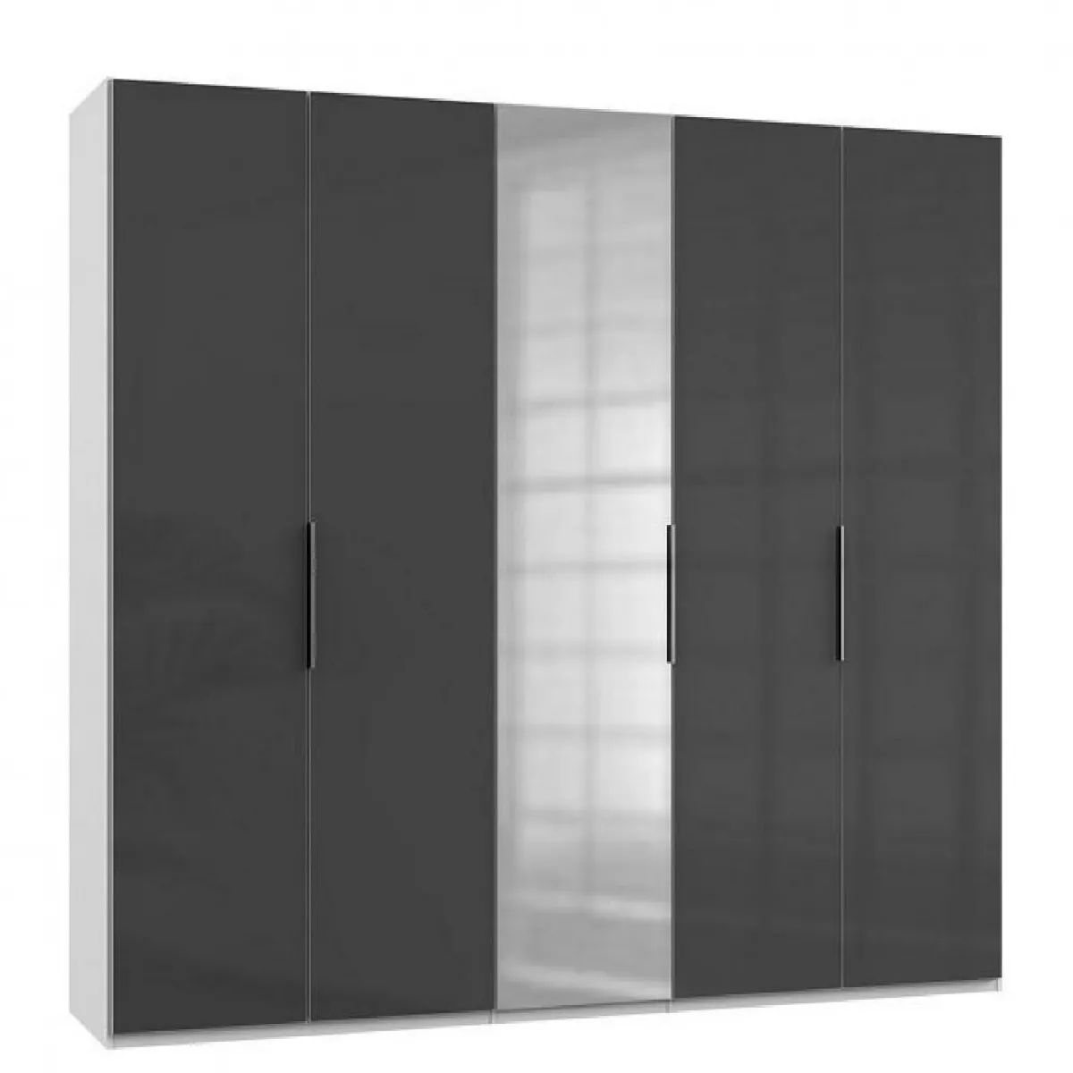 Armoire penderie LISEA 4 portes verre anthracite 1 porte miroir 250 x 236 cm HT