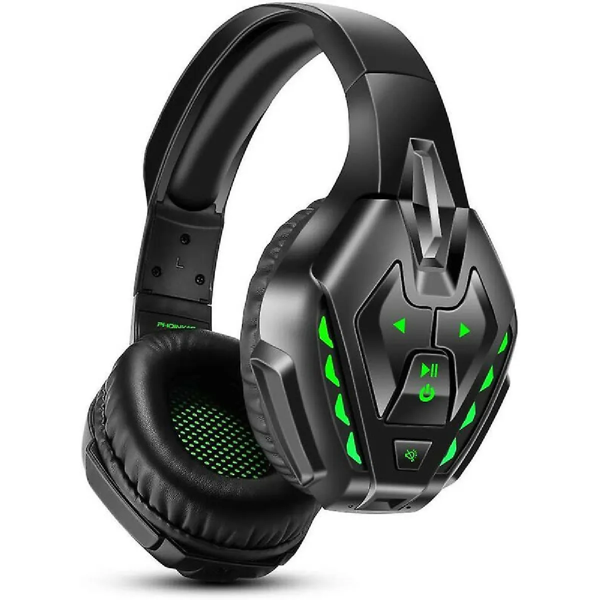 Casque de jeu pour Xbox One, casque sans fil Bluetooth pour la musique, casque de jeu filaire pour PS4, PS5, PC, commutateur Nintendo avec micro antibruit et surround de basses 7.1, lumière LED(vert)