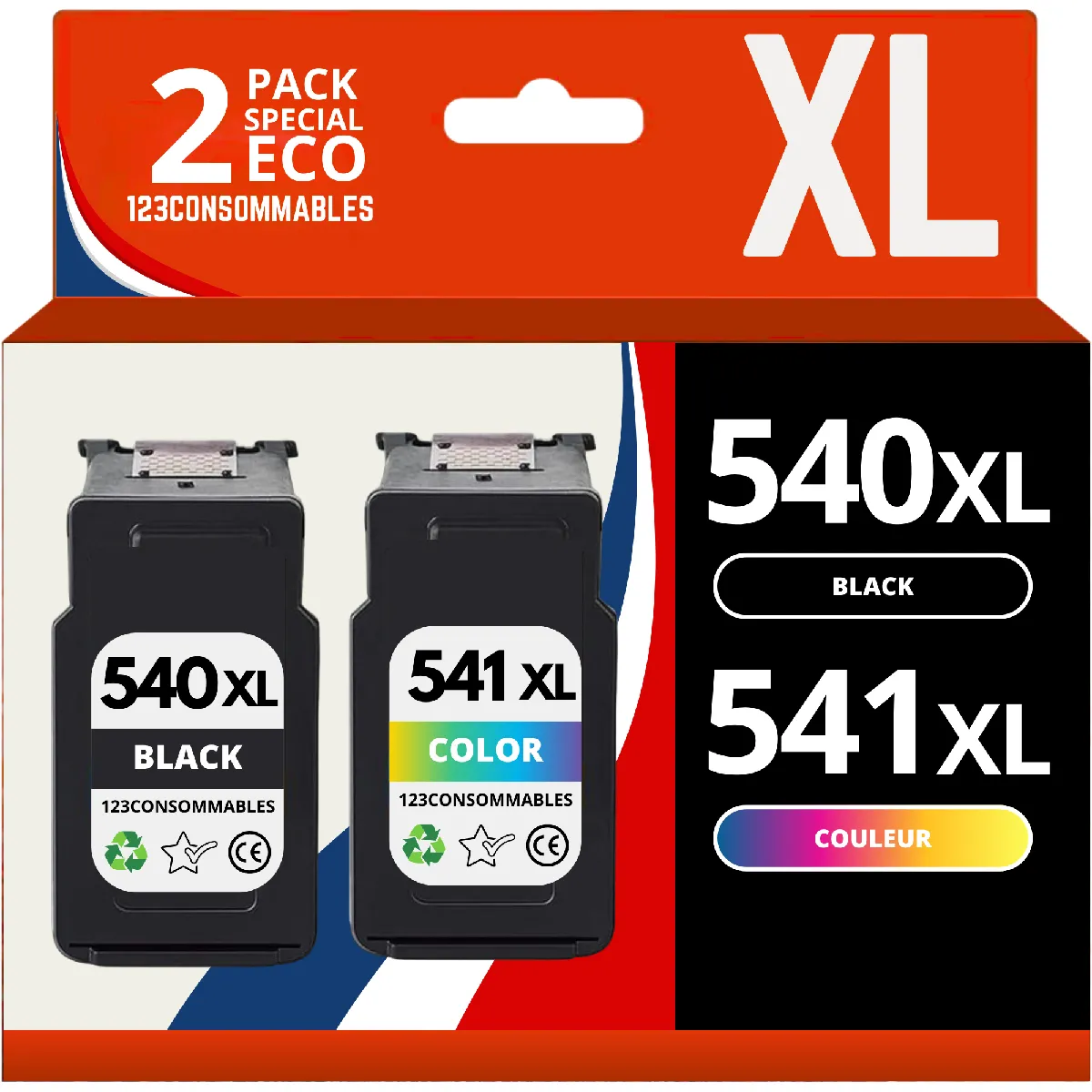 123CONSOMMABLES - 540 541 XL - 2 Cartouches d'encre Compatibles avec Canon PG-540 CL-541 XL - pour Canon PIXMA MX475 MG3650 MG3550 MG4250 TS5150 TS5151