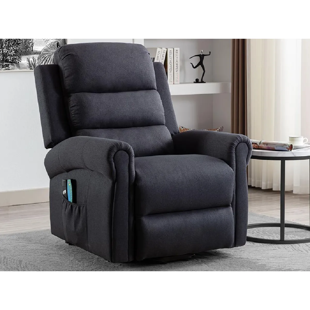 Fauteuil massant en tissu avec releveur électrique - Gris anthracite - LOVARI