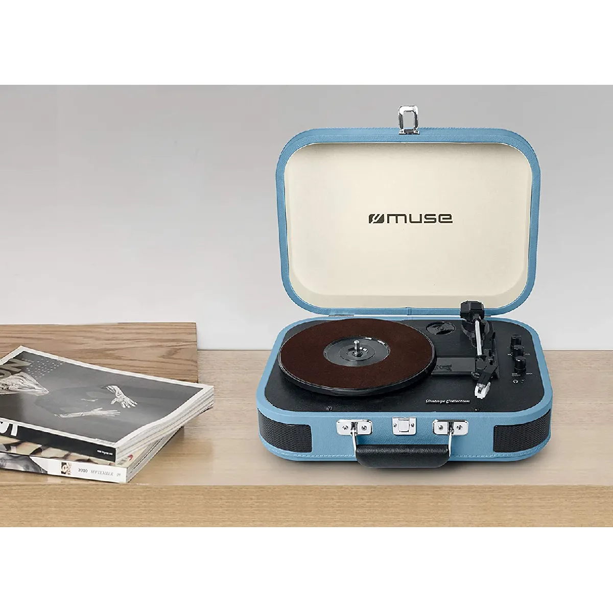 mini chaine Platine vinyle 33 45 78 tr minute avec encodage par USB bleu