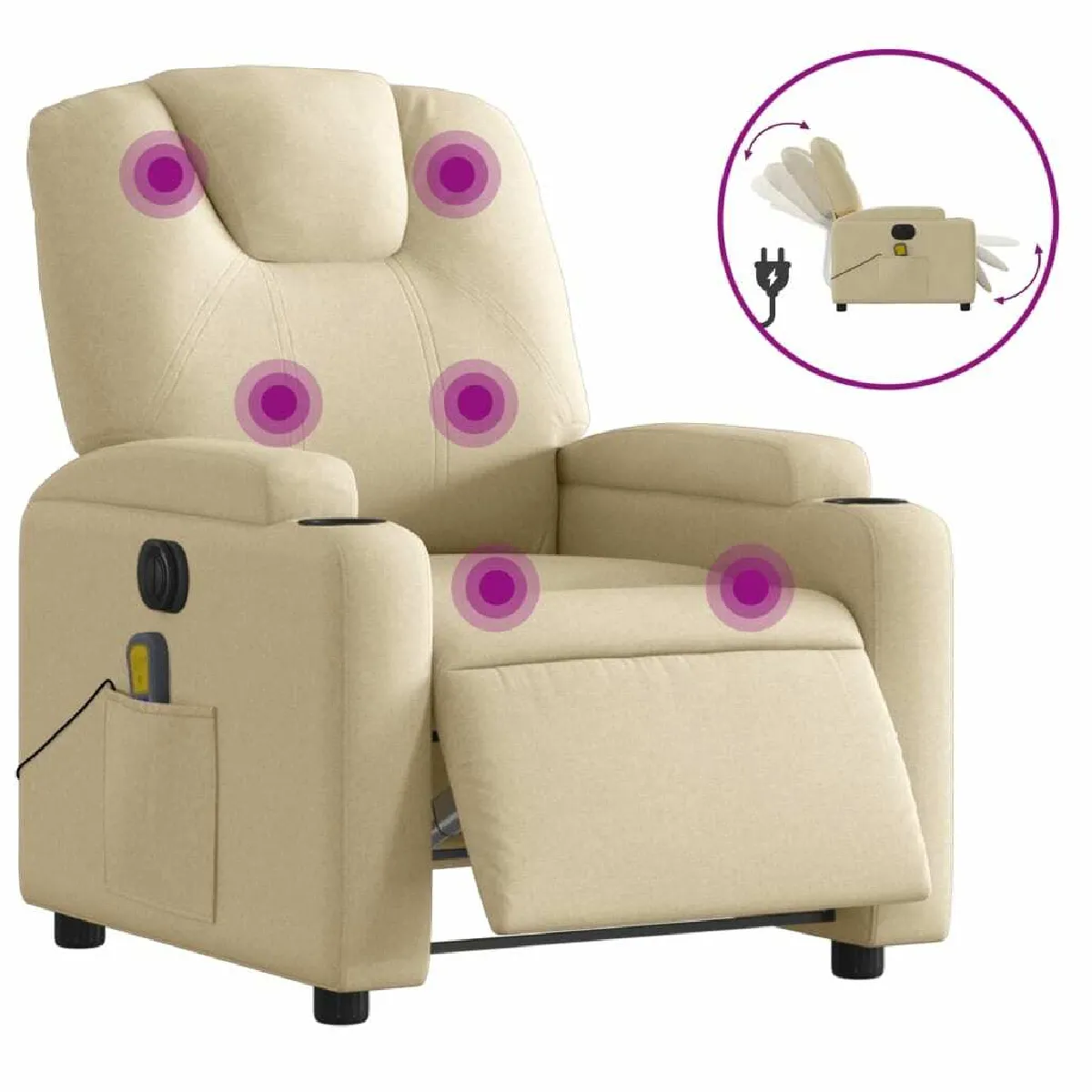 Fauteuil Relax pour salon, Fauteuil inclinable de massage électrique crème tissu -GKD48421