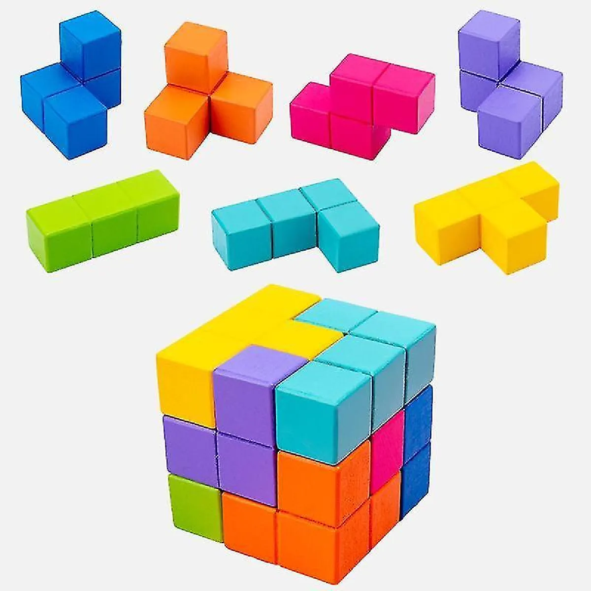 Toys en bois tetris 3d puzzle cube logique puzzon puzzle éducatif teaser de jeu de cerveau