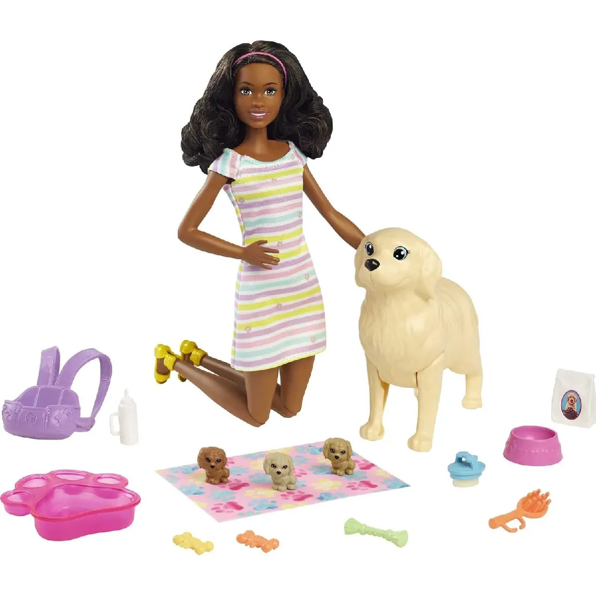 mattel-barbie-coffret-naissance-des-chiots-avec-poupee-brune-et-accessoires-multicolore-0194735012459