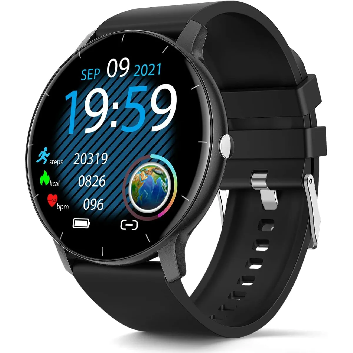 Montre Connectée Homme Femmes - Smartwatch Ronde Étanche Ip67 Montres Bracelet Chronomètre Avec Cardiofréquencemètre Podomètre Fitness Tracker Sommeil Moniteur Compatible Avec Android Ios Noir