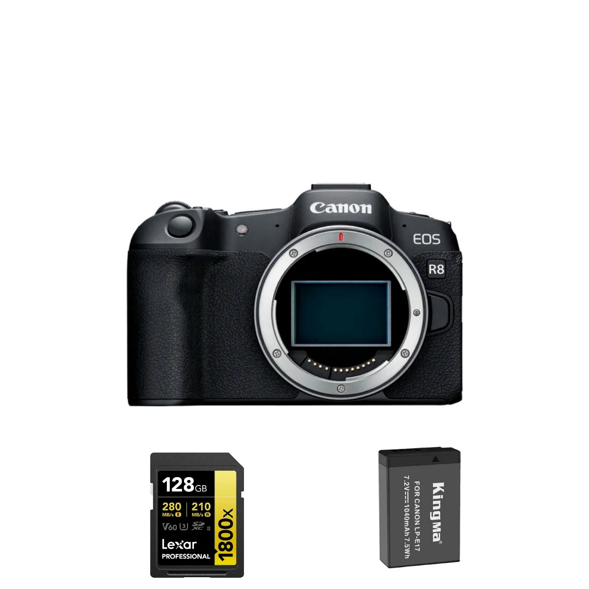 canon-eos-r8-body-kingma-1040mah-battery-canon-lp-e17-lexar-128gb-professional-1800x-uhs-ii-sdxc-memory-card-0603765645402